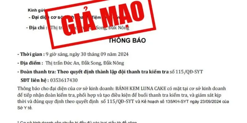 thông báo tình trạng giả mạo